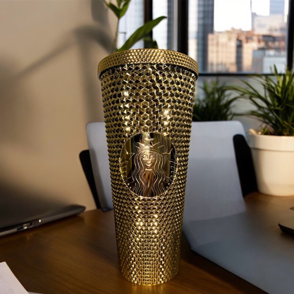 STARBUCKS Gold Studded Tumbler 2022 Fall Winter Holiday Bling 24 oz - Picture 1 of 7